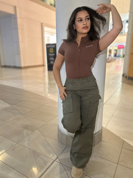 Brown Contour Zip Bodysuit