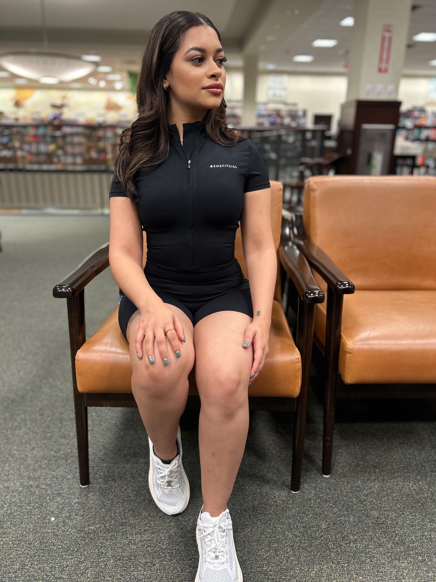 Black Contour Zip Bodysuit