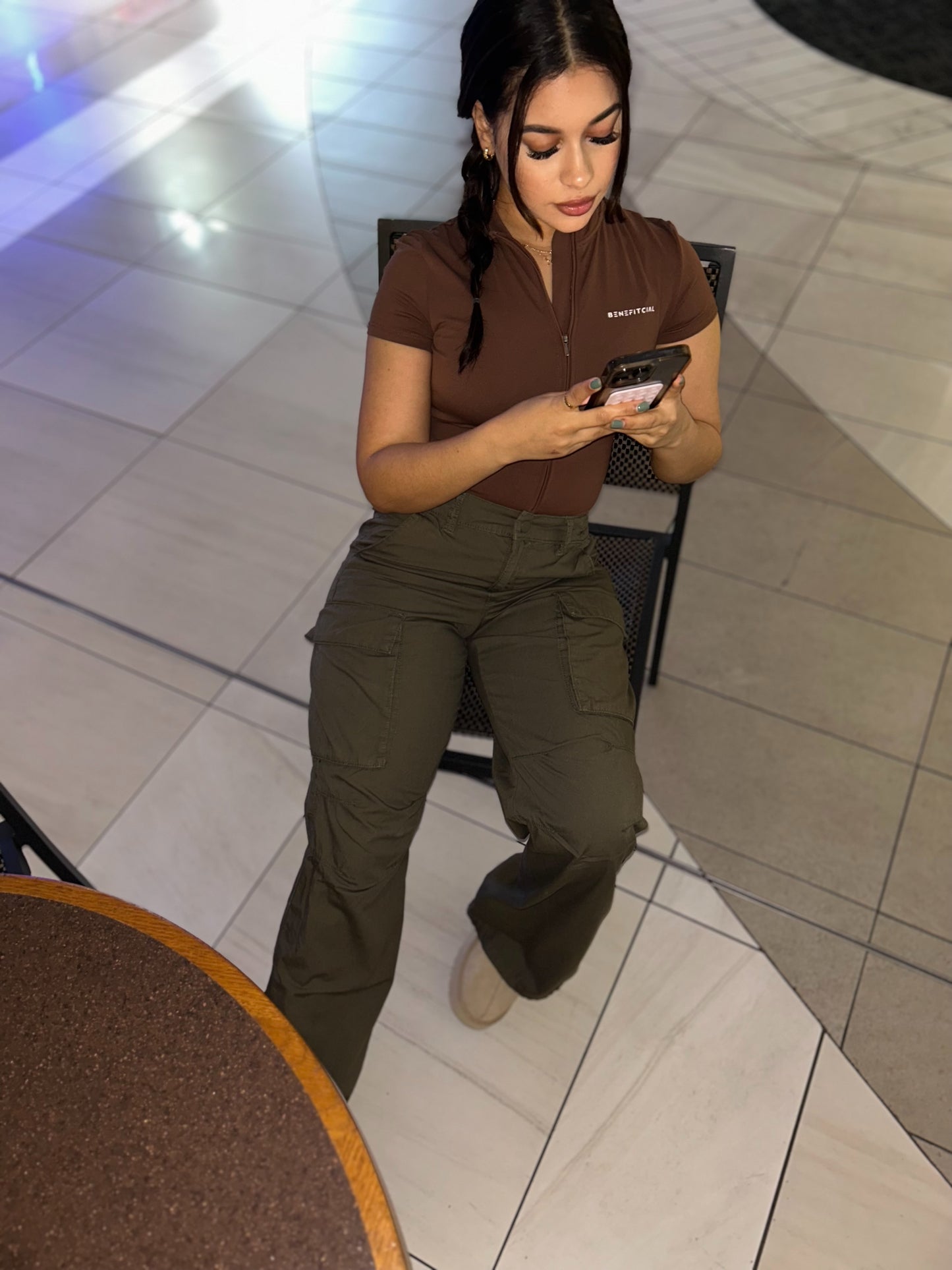 Brown Contour Zip Bodysuit