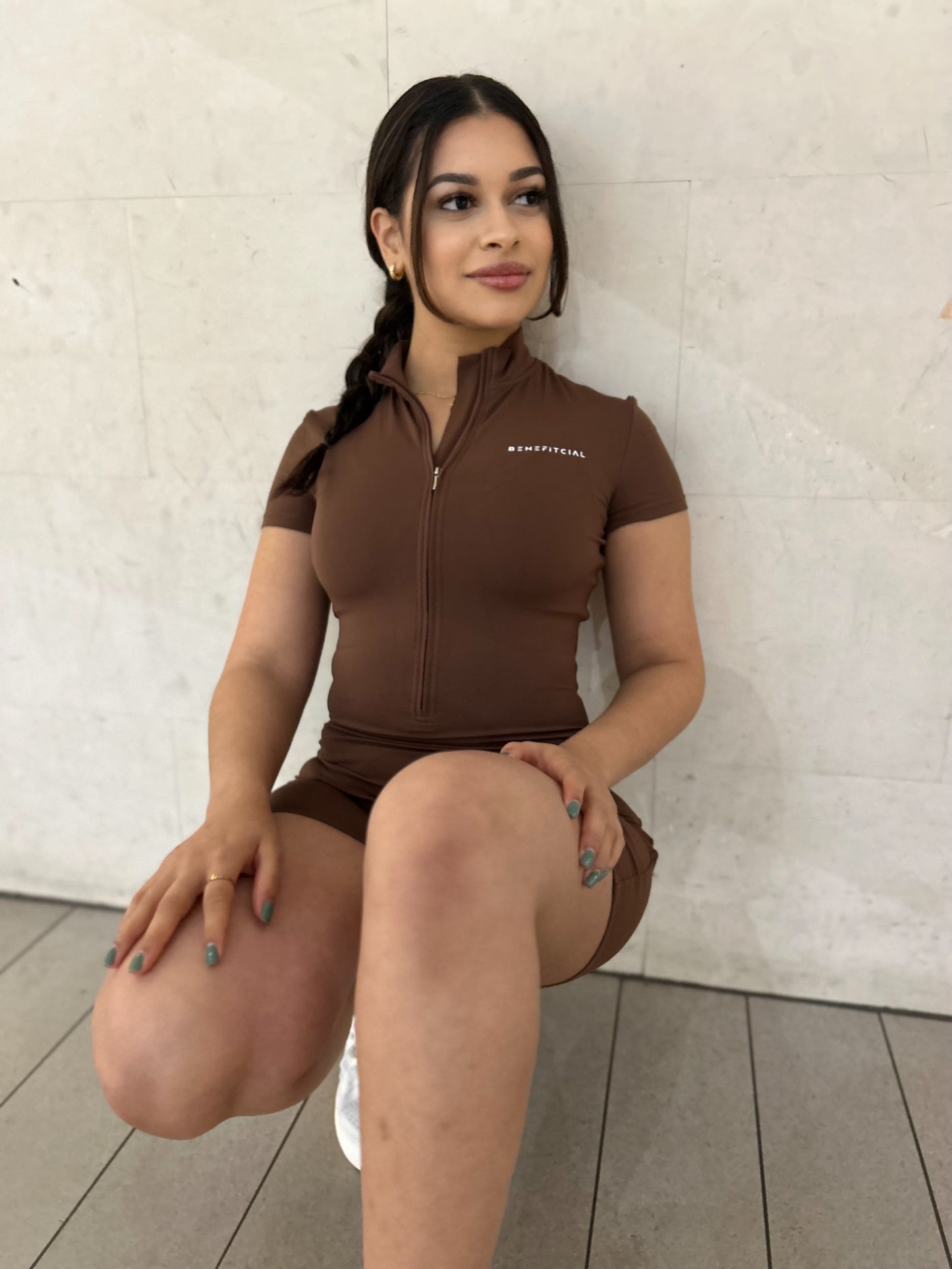 Brown Contour Zip Bodysuit