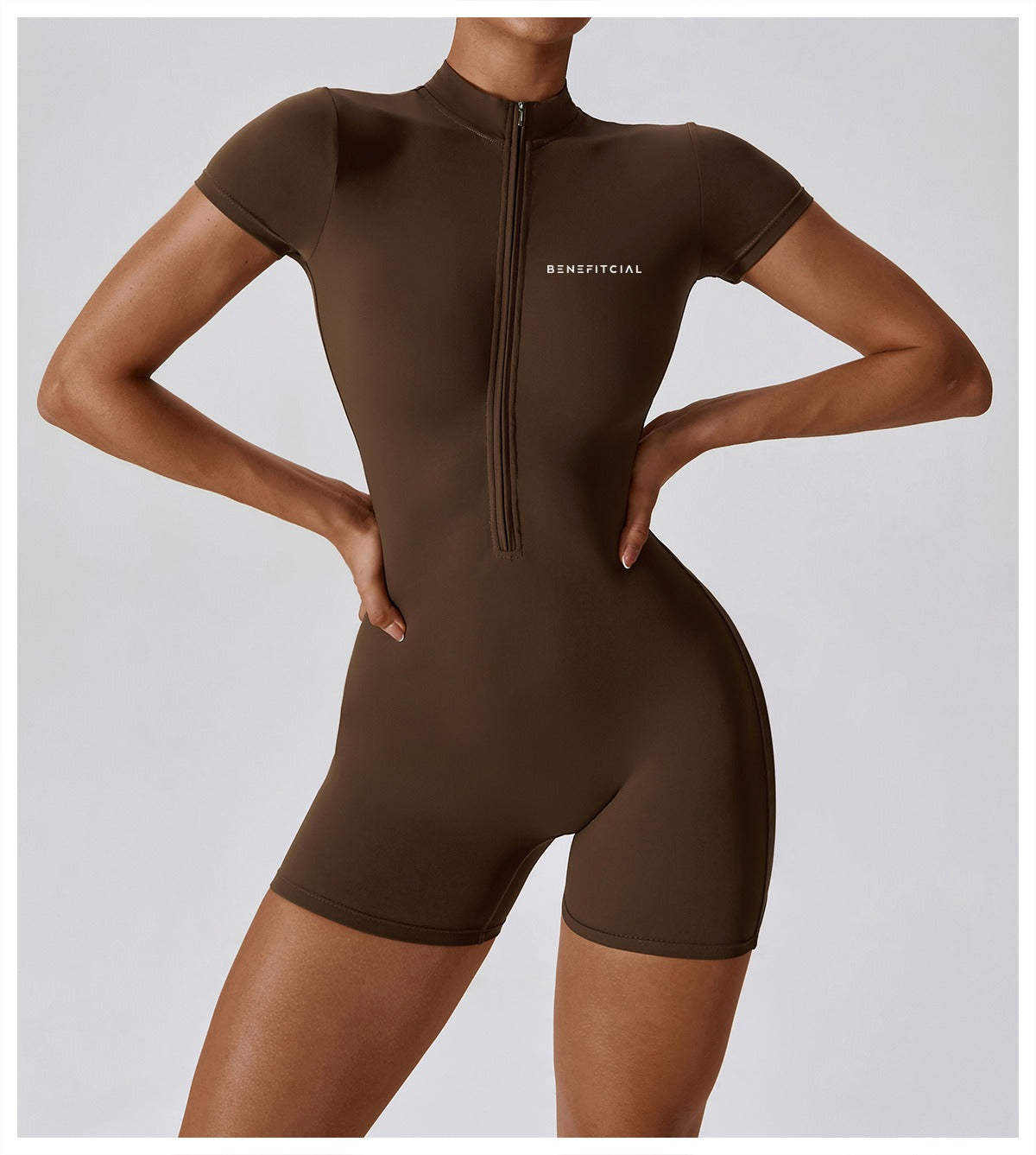 Brown Contour Zip Bodysuit