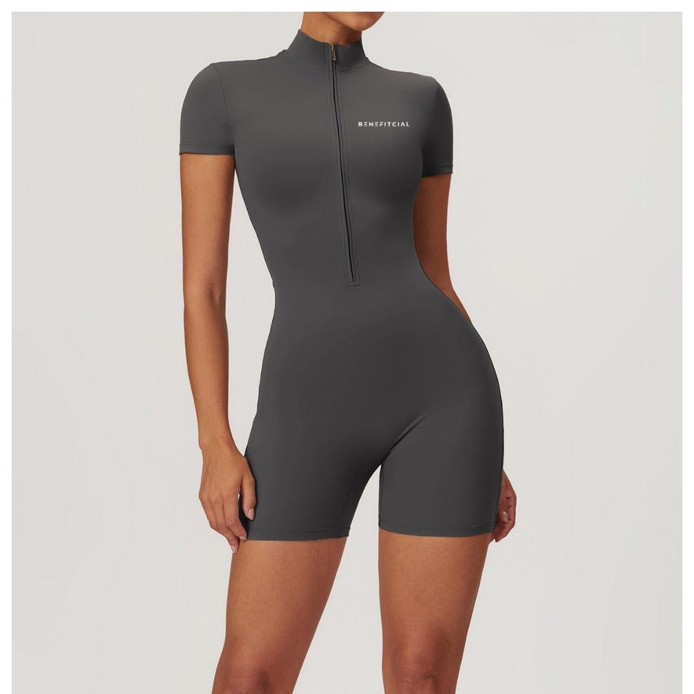 Gray Contour Zip Bodysuit